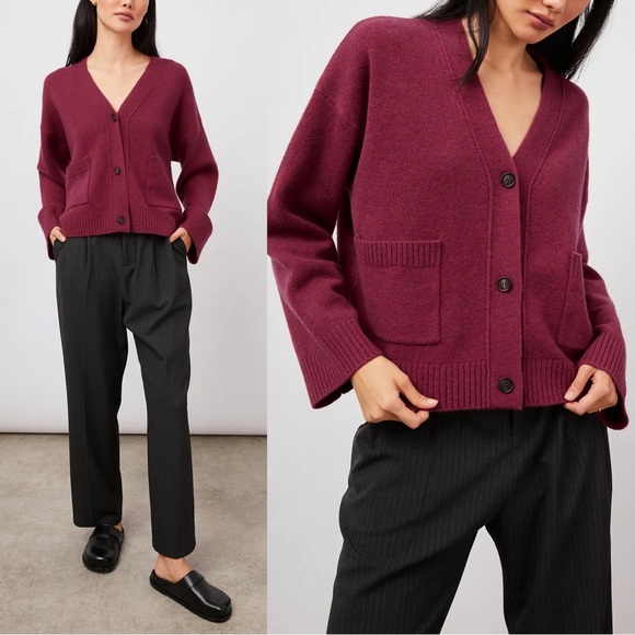 Rails Sweaters - Rails Lindi Wool Cashmere Front Pocket Cardigan Sweater Size Large NWT Magenta